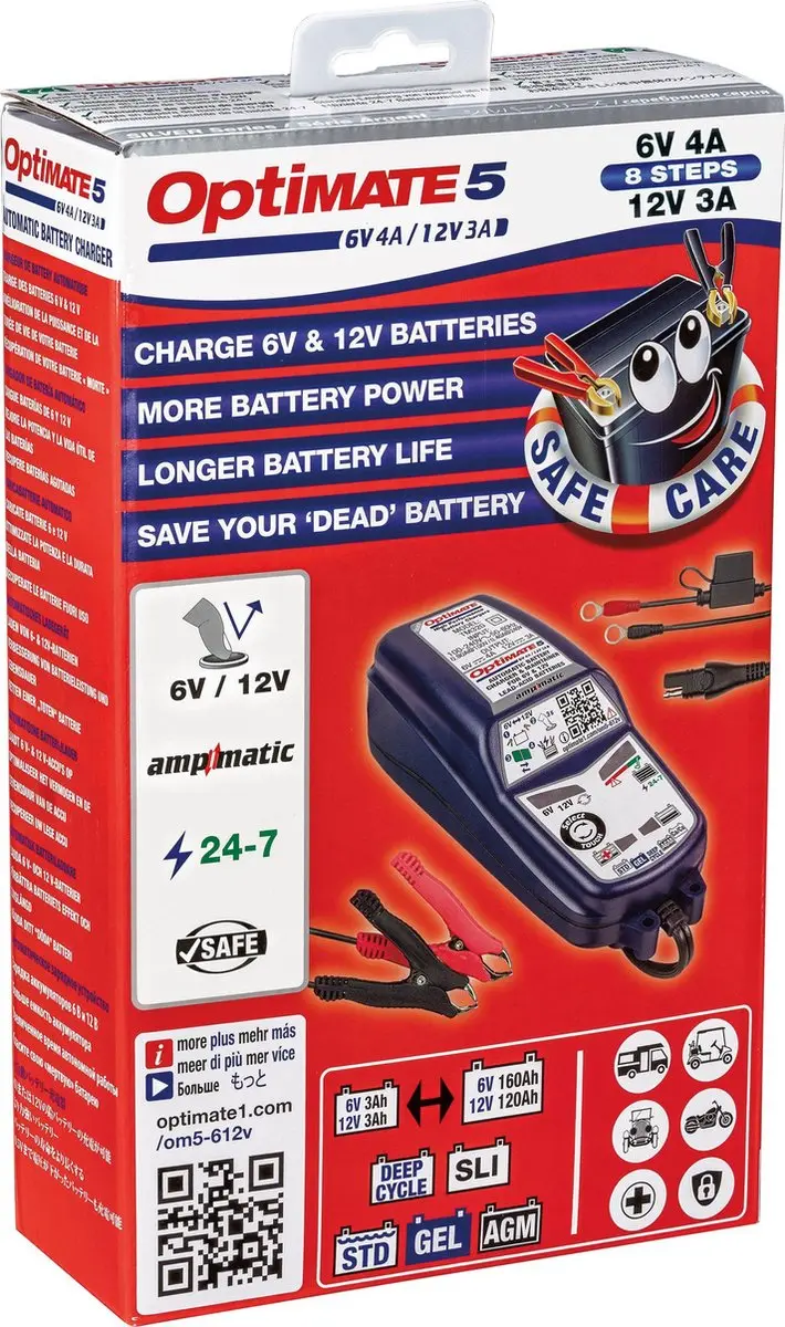 Tecmate OptiMate 5 TM320 Acculader 6V/12V - 8-staps Smart Lader