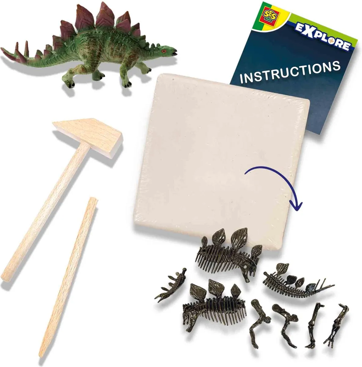 SES Creative Explore Dino en Skelet Opgraven 2-in-1 Stegosaurus