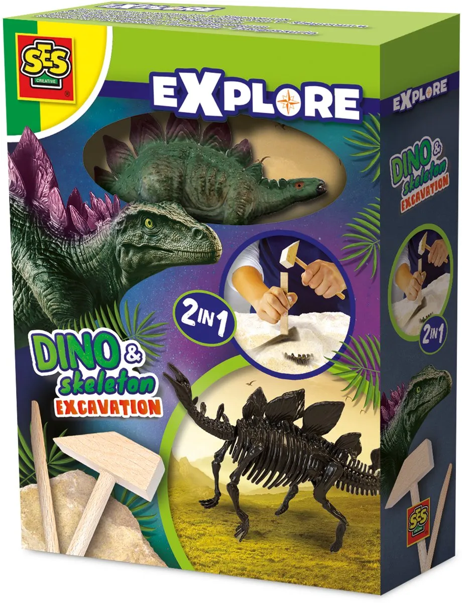 SES Creative Explore Dino en Skelet Opgraven 2-in-1 Stegosaurus