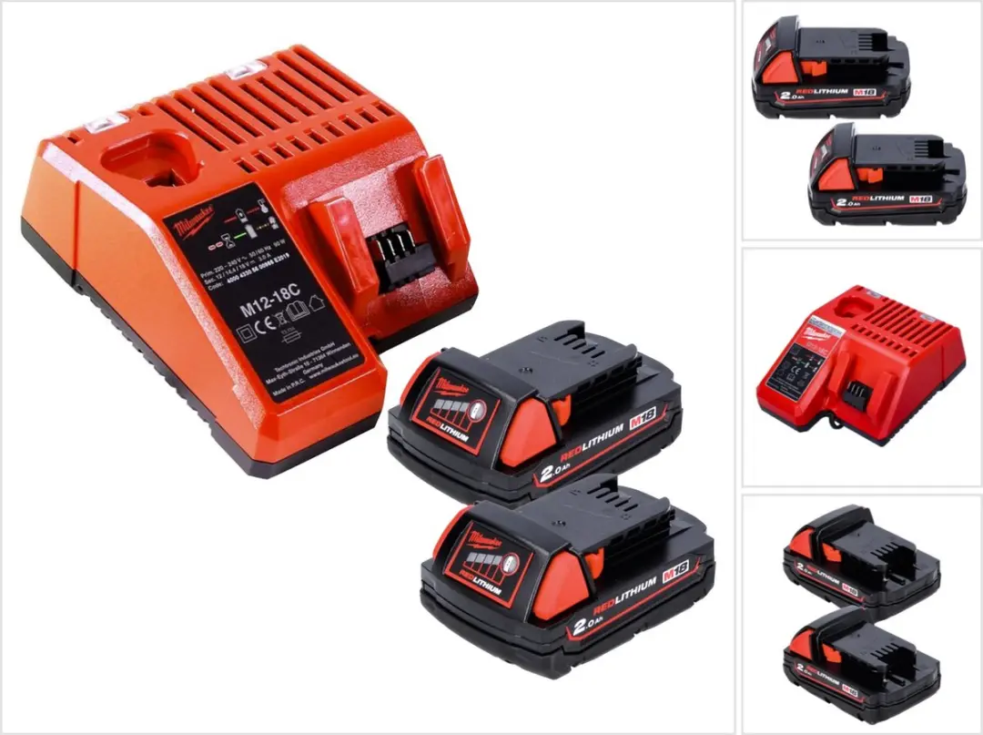 Milwaukee M18 B2 accu-starterset 18 V 2x 2,0 Ah ( 2x 4932430062 ) + M12-18C-lade