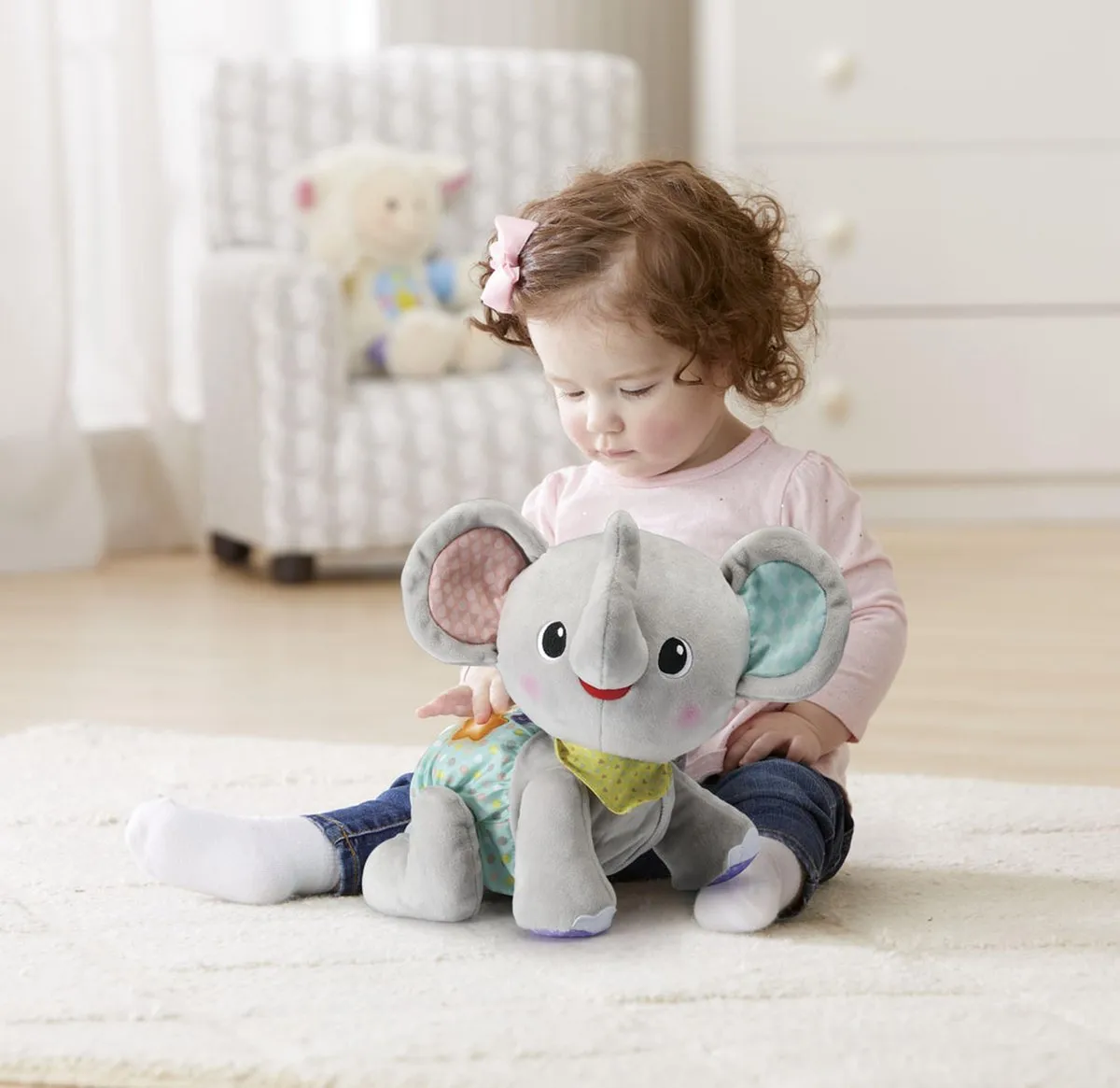 VTech Kruip & Leer Baby Olifant - Moedigt Kruipen Aan - Interactief Speelgoed - Knuffel Leert Cijfers & Kleuren - 9 tot 36 Maanden