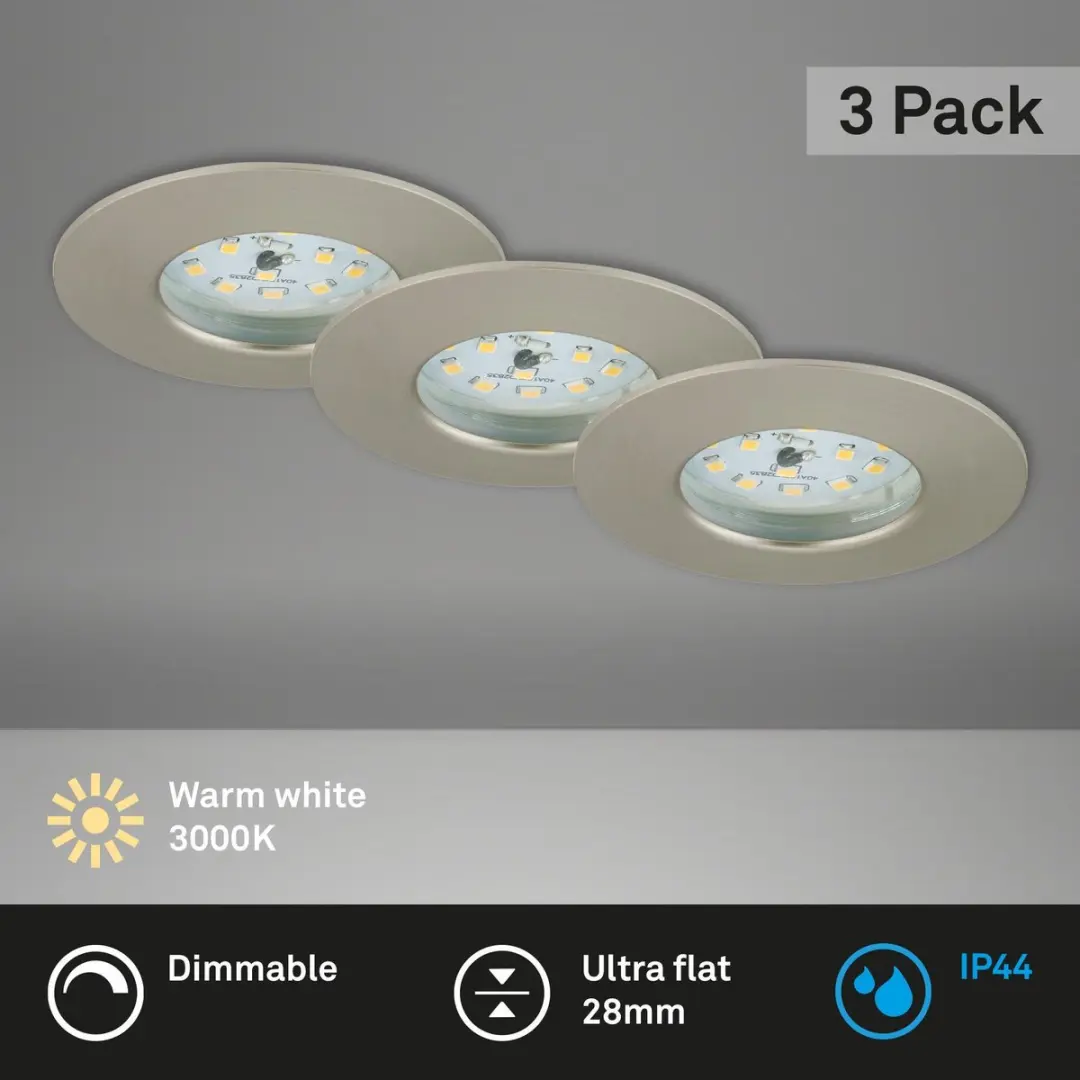 Briloner Attach Dim Inbouwspots 3x - 5,5W 470lm - Nikkel - IP44