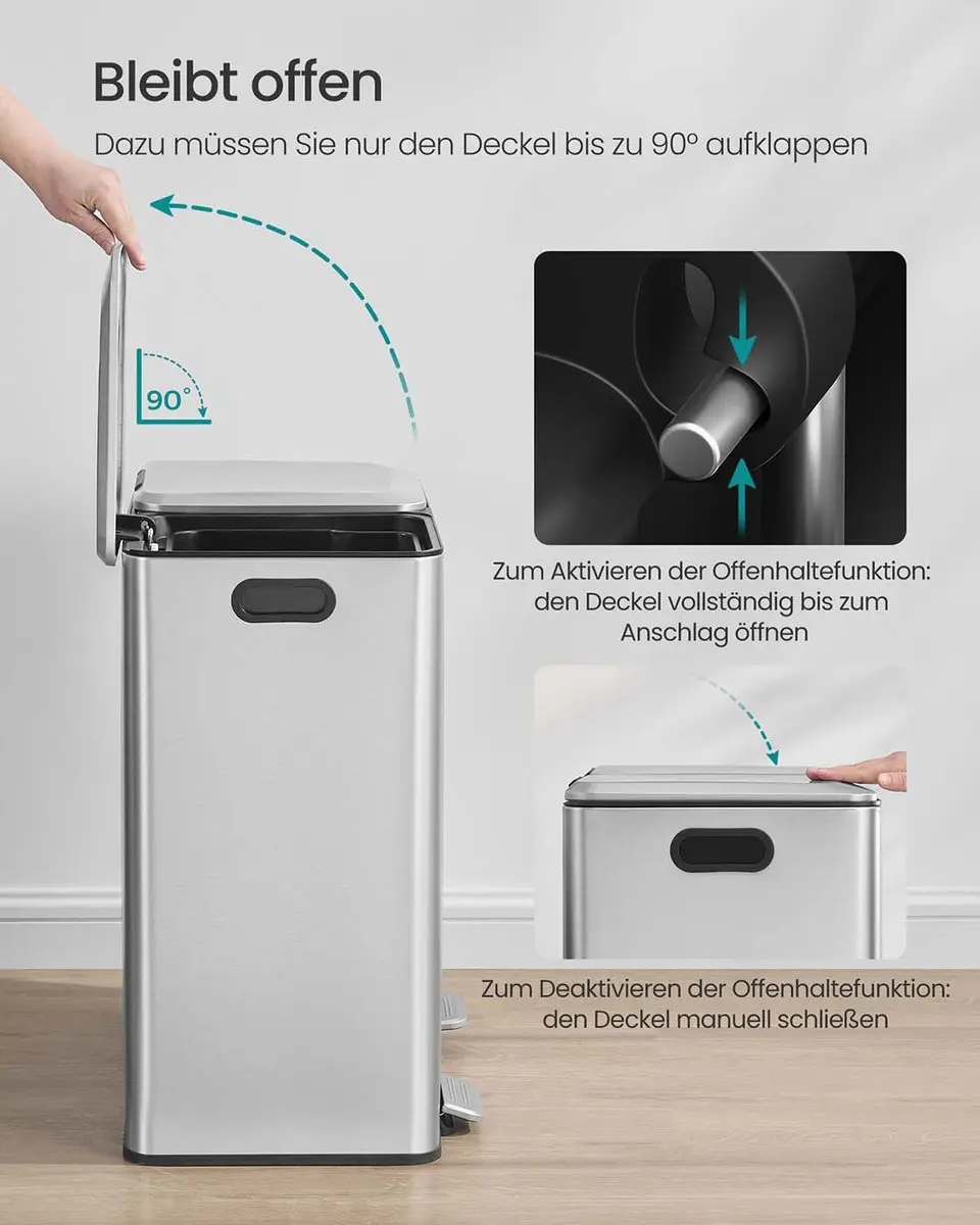 Songmics LTB743E01 Keukenafvalemmer 60L - 2 Vakken - Zilver