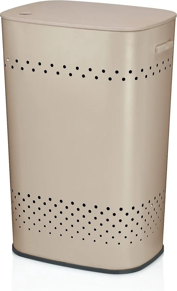 Wasmand, Met Zitdeksel, 60 L, RVS met Poedercoating, Beige