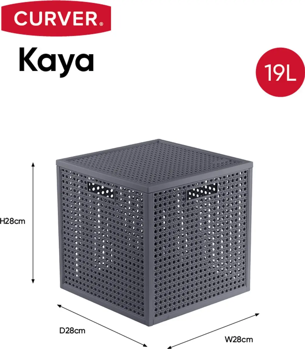 Curver Kaya Cube Opbergmand 19L - 28x28x28cm Antraciet - afbeelding 6 van 6