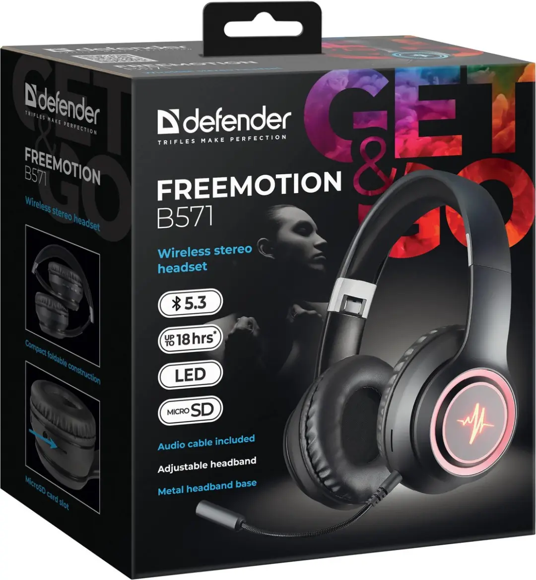 Defender FREEMOTION B571 Bluetooth Hoofdtelefoon - Ooromvattend - Zwart - afbeelding 4 van 5