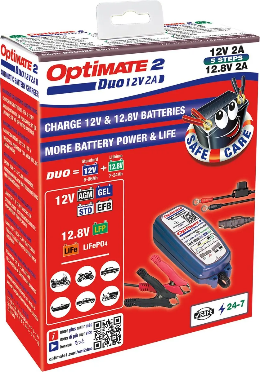 Tecmate OptiMate 2 DUO TM550 Acculader 12V - 2A - Loodzuur/LiFePO4