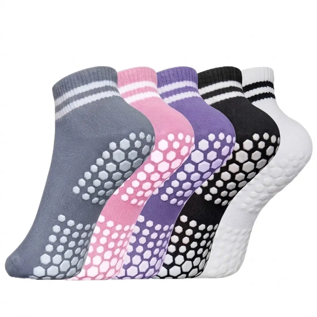Gemengde kleuren antislip pilates sokken dames 5 paar ademende korte sokken met