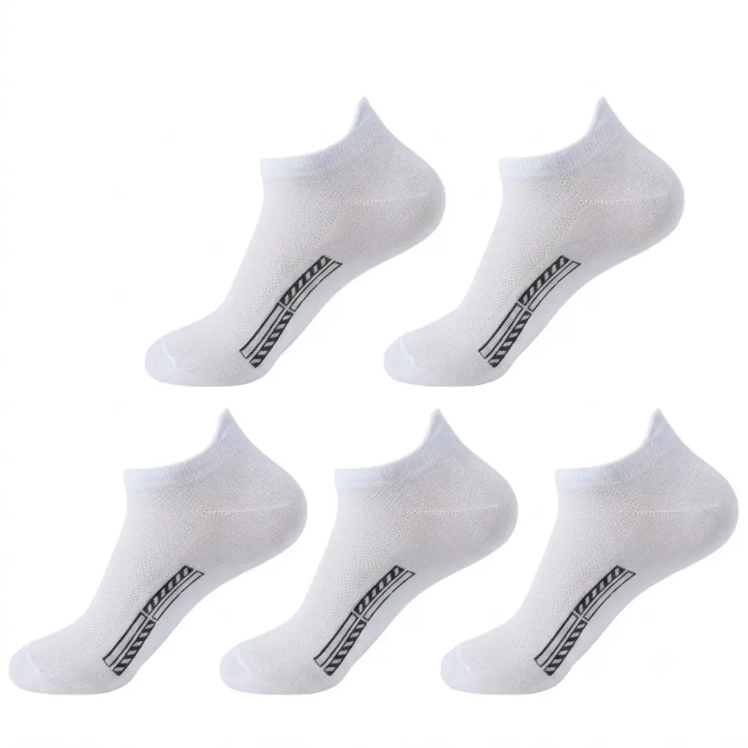 Witte onzichtbare sokken heren en dames – 5 paar lage sport sokken van gekamd katoen, ademend mesh, zweet absorberend, sneaker sokken, geschikt voor hardlopen, fitness, wandelen en dagelijks gebruik
