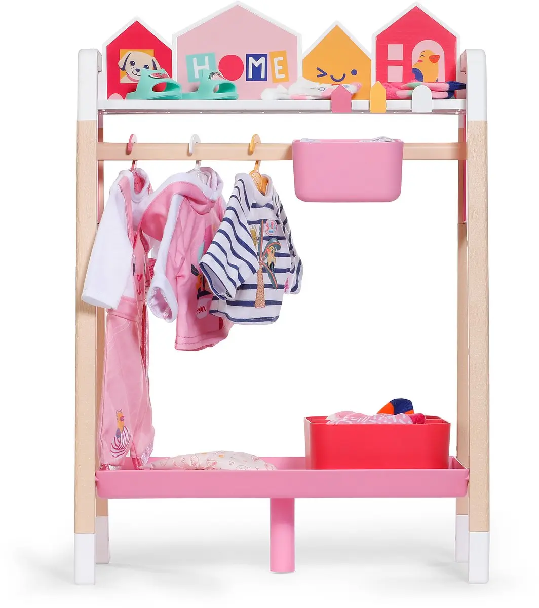 BABY born Kledingrek met spiegel, kledinghangers en een plank: poppenkledingrek