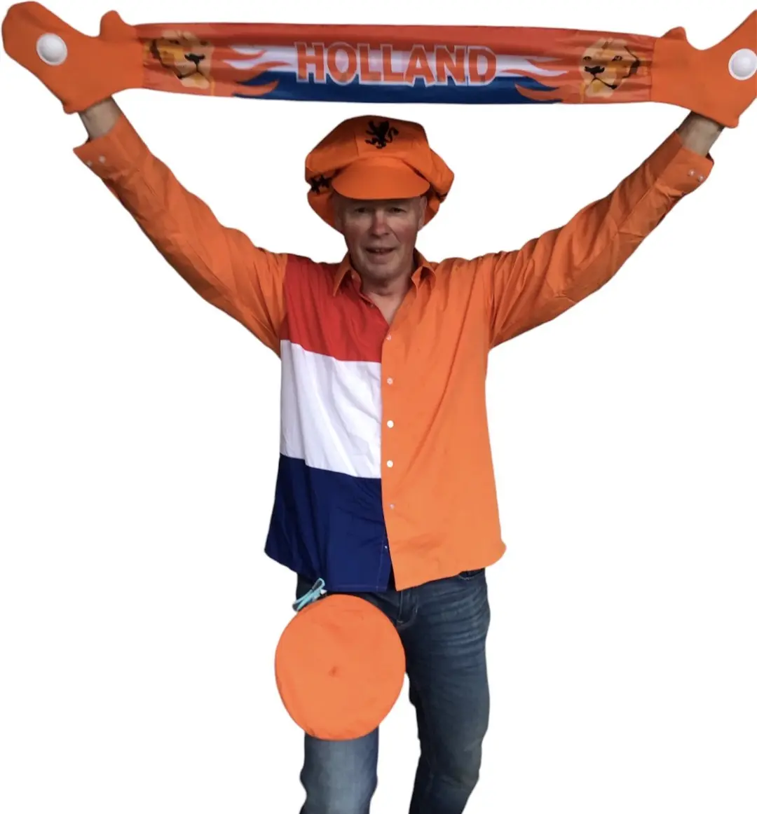 Oranje overhemd XL met klap sjaal en Holland pet en oranje alpinopet Petje Baret