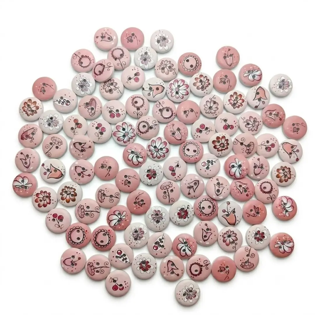Roze houten knopen 100 stuks bloemen patroon hobby knopen ronde naaiknopen voor