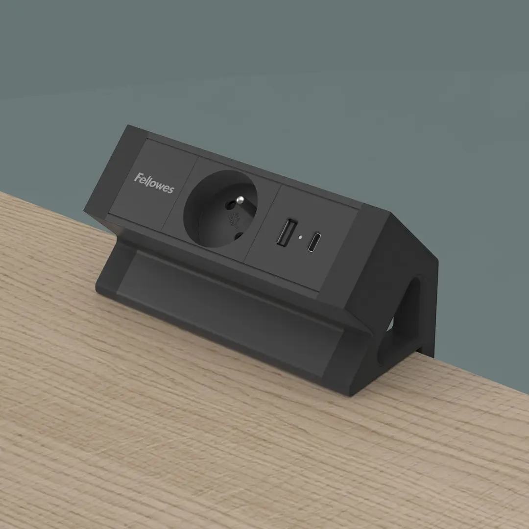 Fellowes Power Desk Type E Contactdoos - 1 Stopcontact USB-A USB-C Zwart - afbeelding 2 van 6