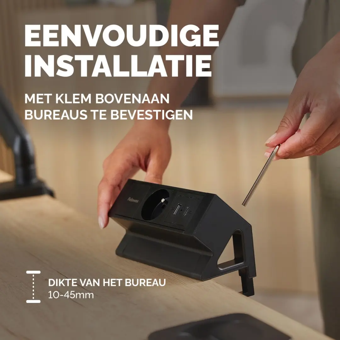 Fellowes Power Desk Type E Contactdoos - 1 Stopcontact USB-A USB-C Zwart - afbeelding 5 van 6