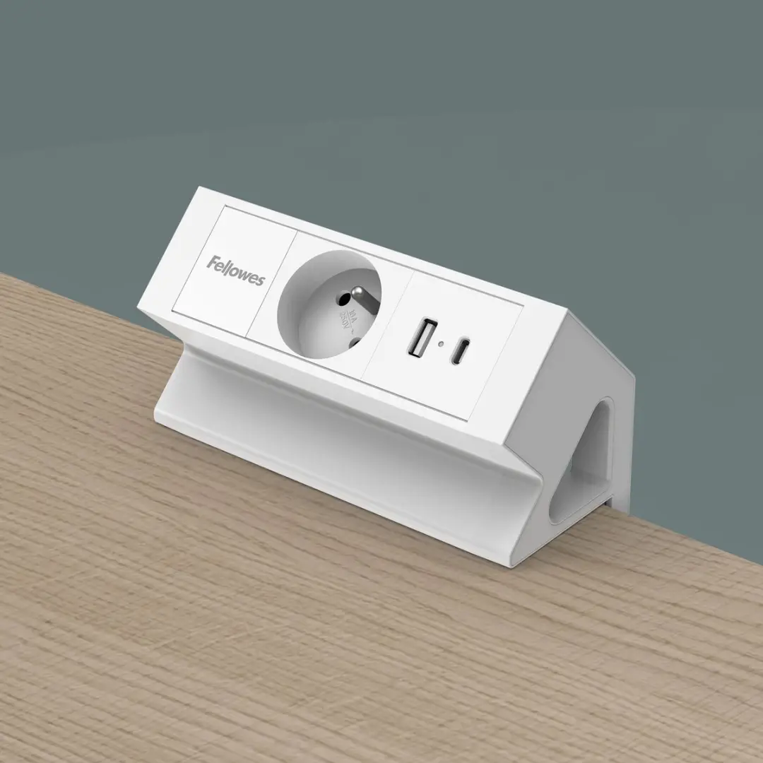 Fellowes Power Desk Typ E Contactdoos - 1 Stopcontact USB-A USB-C Wit - afbeelding 2 van 6