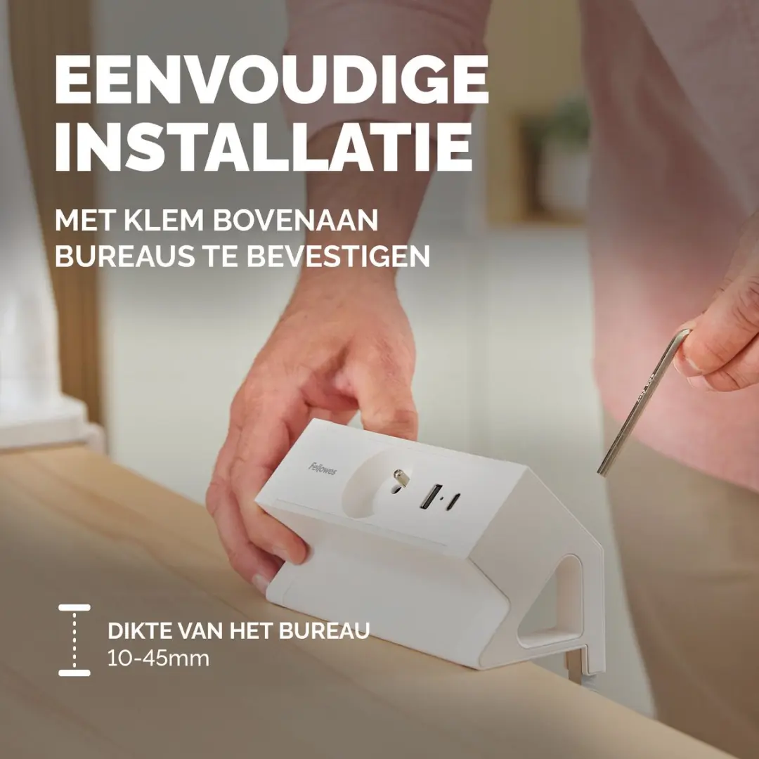Fellowes Power Desk Typ E Contactdoos - 1 Stopcontact USB-A USB-C Wit - afbeelding 4 van 6