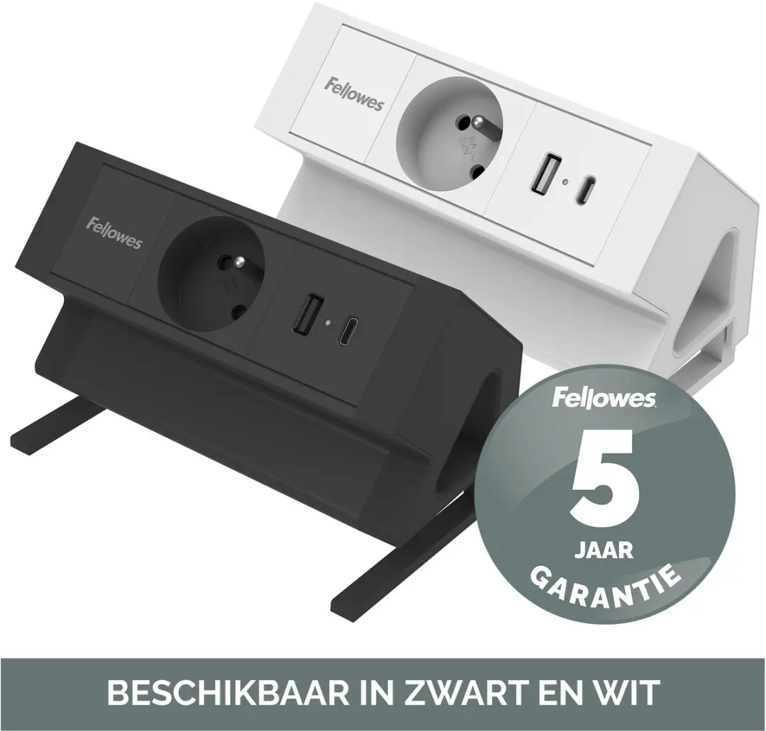 Fellowes Power Desk Typ E Contactdoos - 1 Stopcontact USB-A USB-C Wit - afbeelding 5 van 6