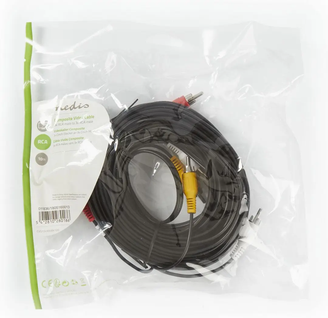 Nedis Composiet Videokabel CVGP24300BK100 - 3x RCA Male - 10m - Zwart