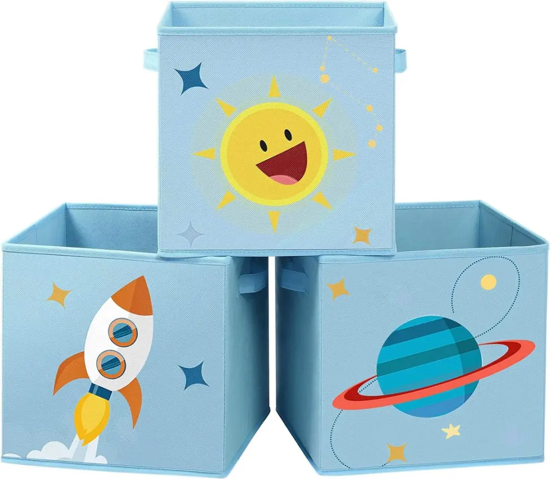 Opbergboxen, set van 3, stoffen dozen, speelgoed organizer, opvouwbaar, met 2 ha