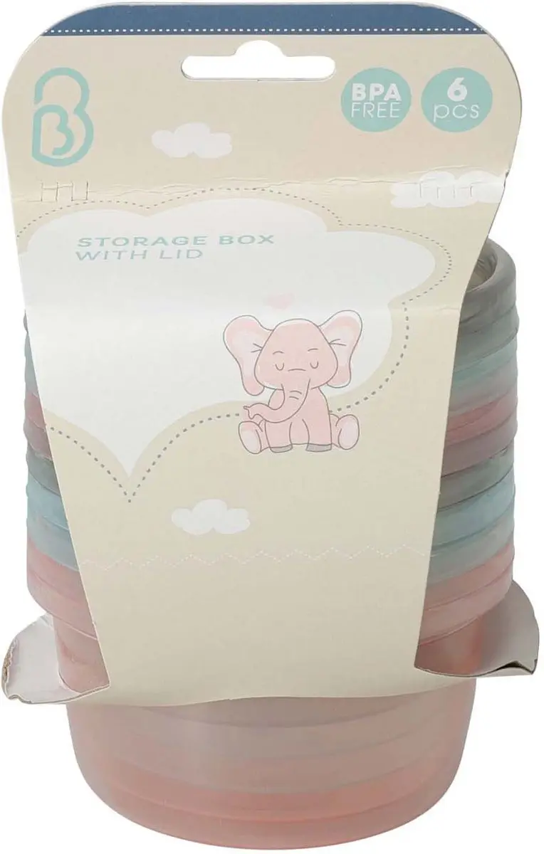 Voorraaddoos baby kunststof set 6 stuks met deksel BPA-vrij.