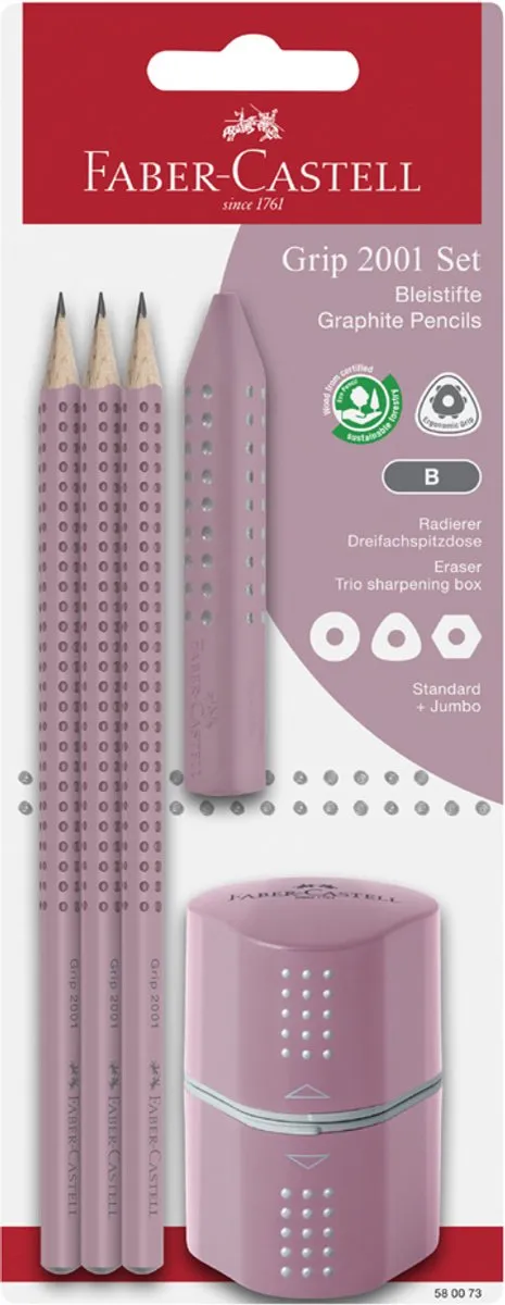 Faber-Castell GRIP 2001 Potloodset - 5 Stuks - Oudroze