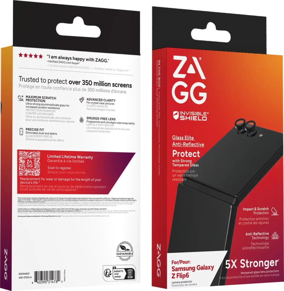 ZAGG InvisibleShield Glass Elite Samsung Galaxy Z Flip 6 Camera Beschermer