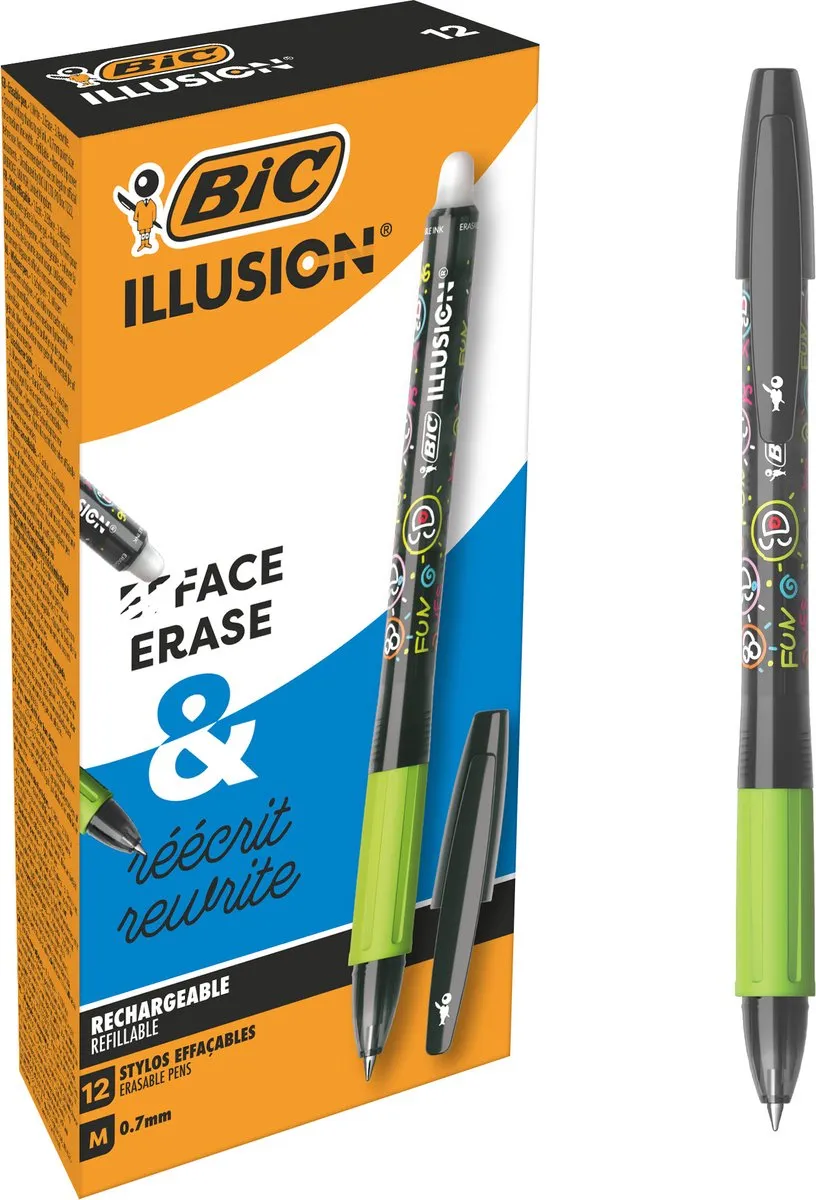 Bic Illusion Navulbare Gelpen - Zwart - 12 Stuks - 0,7mm