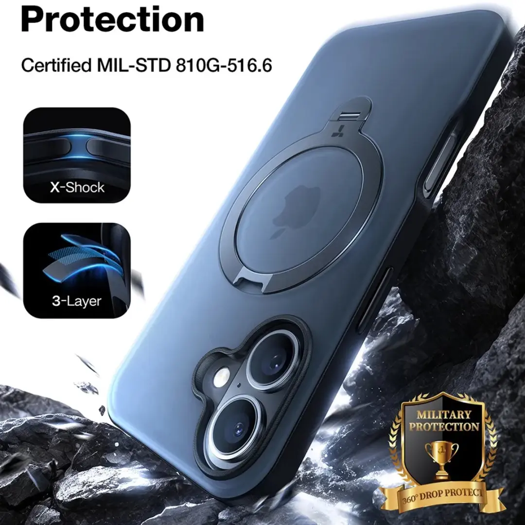Torras UPro Ostand Spin Hoesje iPhone 16 Plus - MagSafe - Zwart