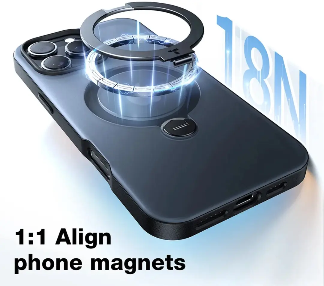 Torras UPro Ostand Spin Hoesje iPhone 16 Plus - MagSafe 360° Draaibaar - Transparant
