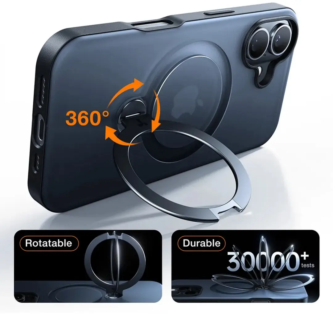 Torras UPro Ostand Spin Hoesje iPhone 16 Plus - MagSafe 360° Draaibaar - Transparant