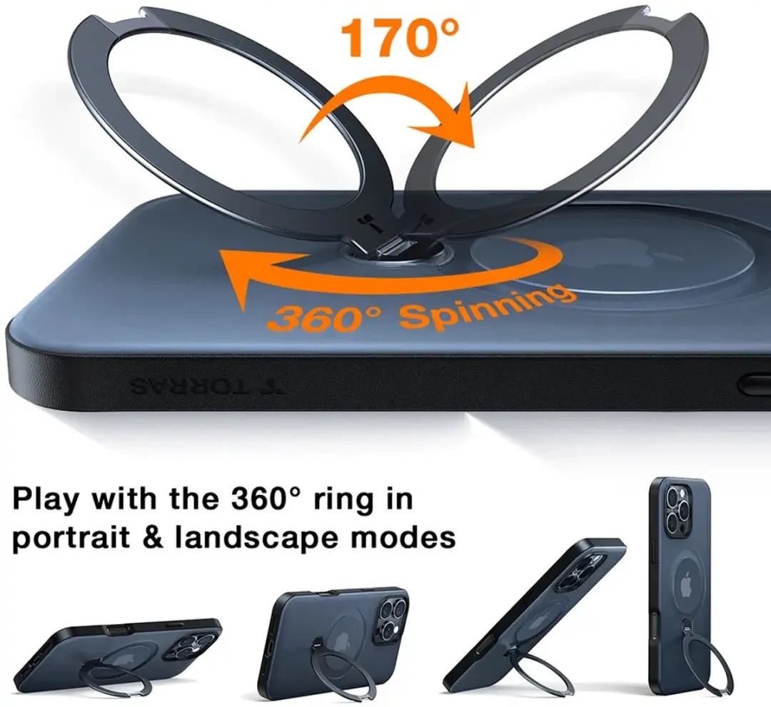 Torras UPro Ostand Spin Hoesje iPhone 16 Pro - MagSafe 360° Draaibaar - Transparant