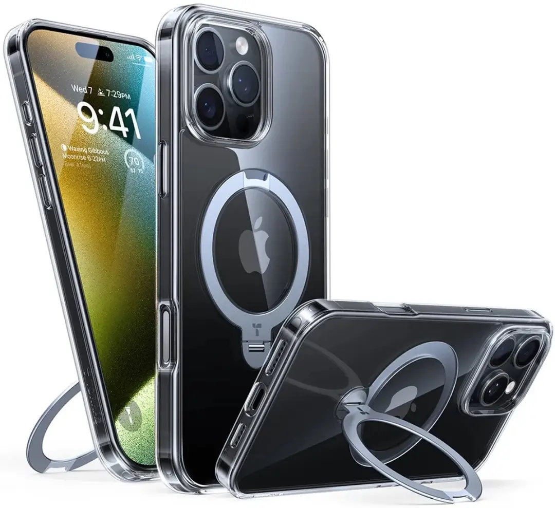 Torras UPro Ostand Spin Hoesje iPhone 16 Pro - MagSafe 360° Draaibaar - Transparant