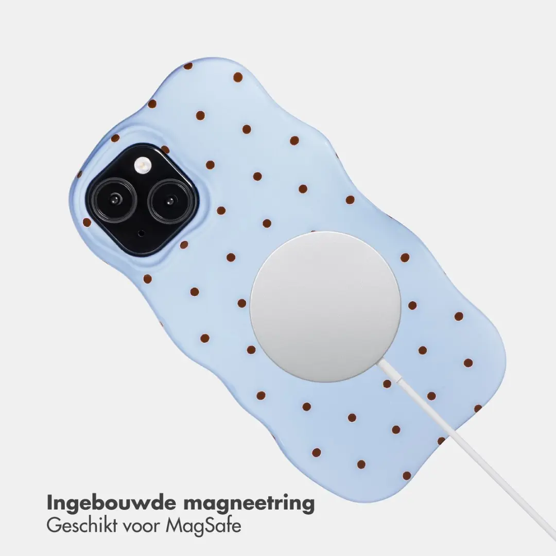Selencia Hoesje iPhone 15 Wavy Backcover - Lichtblauw - MagSafe