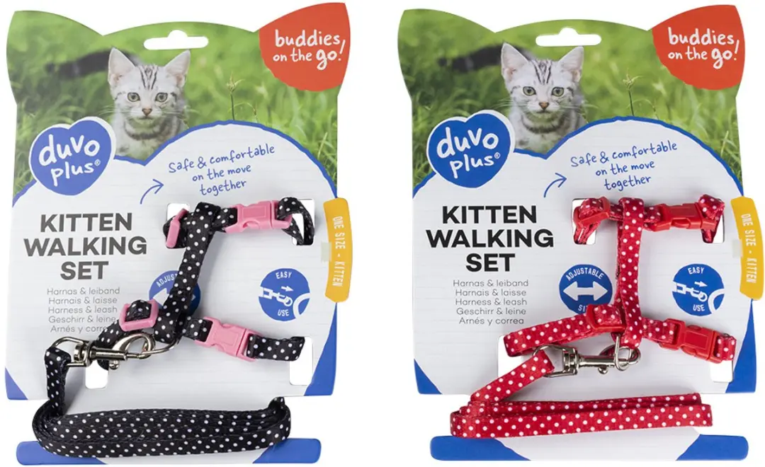 Duvo+ Kitten Wandelset Witte Bollen Zwart/Rood 15-25cm / 8mm-125cm