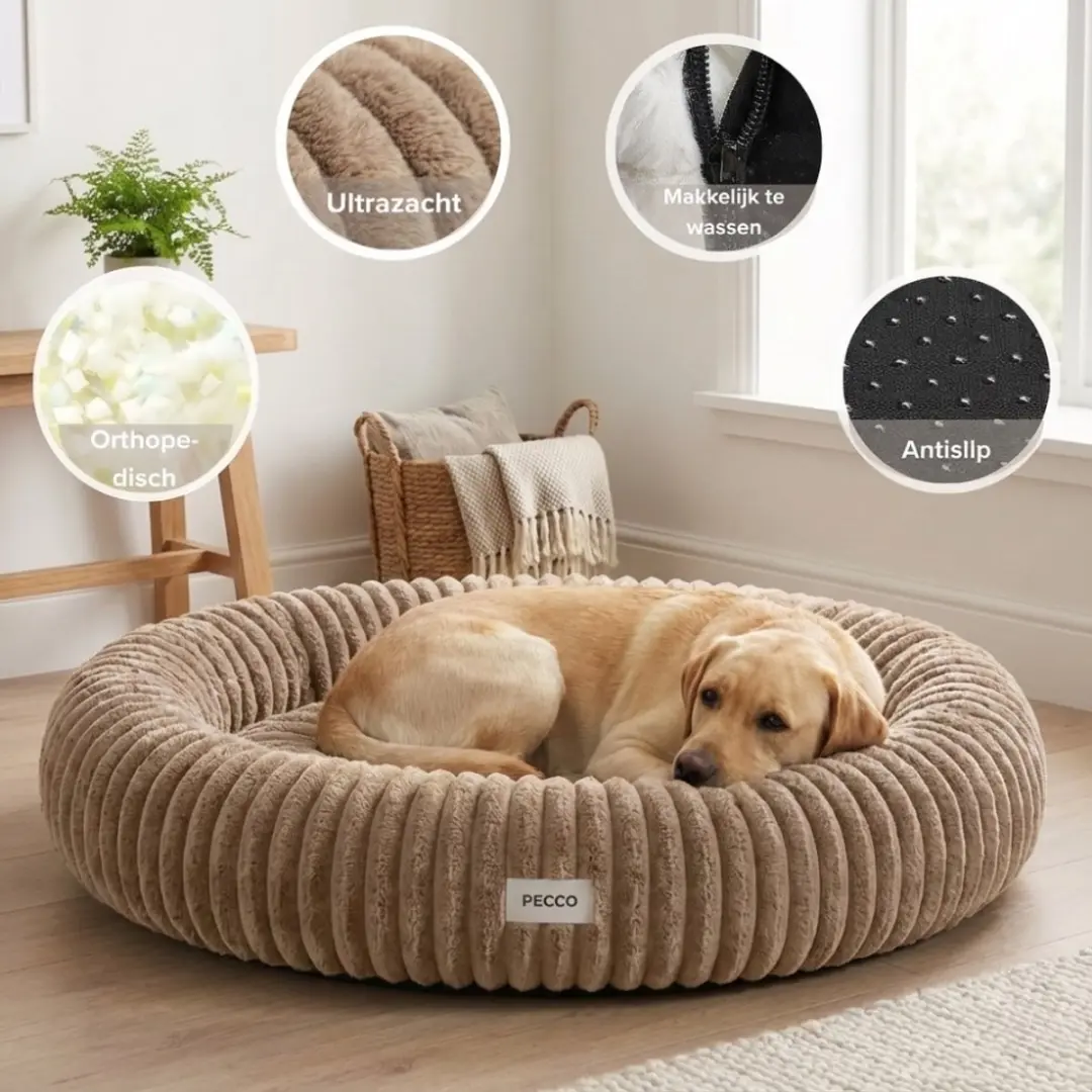 Pecco Luxe Orthopedische Hondenmand Rond 100cm - Beige
