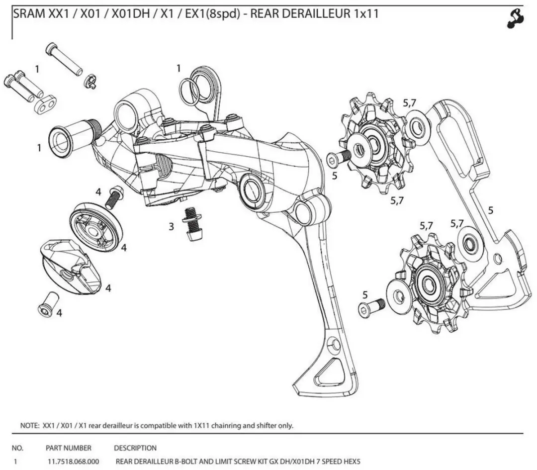SRAM Bbolt Achterderailleur - Zwart