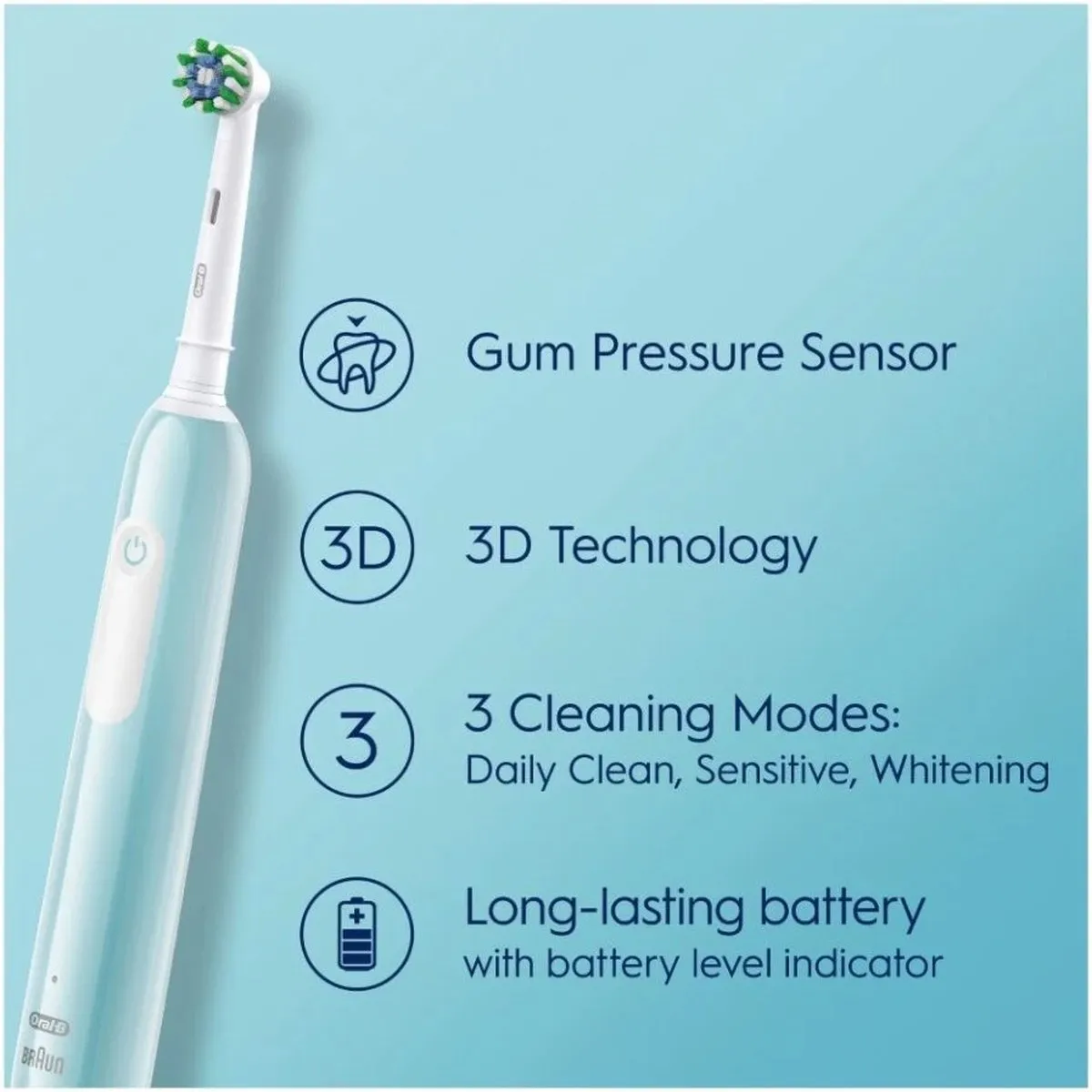 Oral-B Pro 1 8006540771914 Elektrische Tandenborstel - Turquoise - 2 Borstels - afbeelding 6 van 6