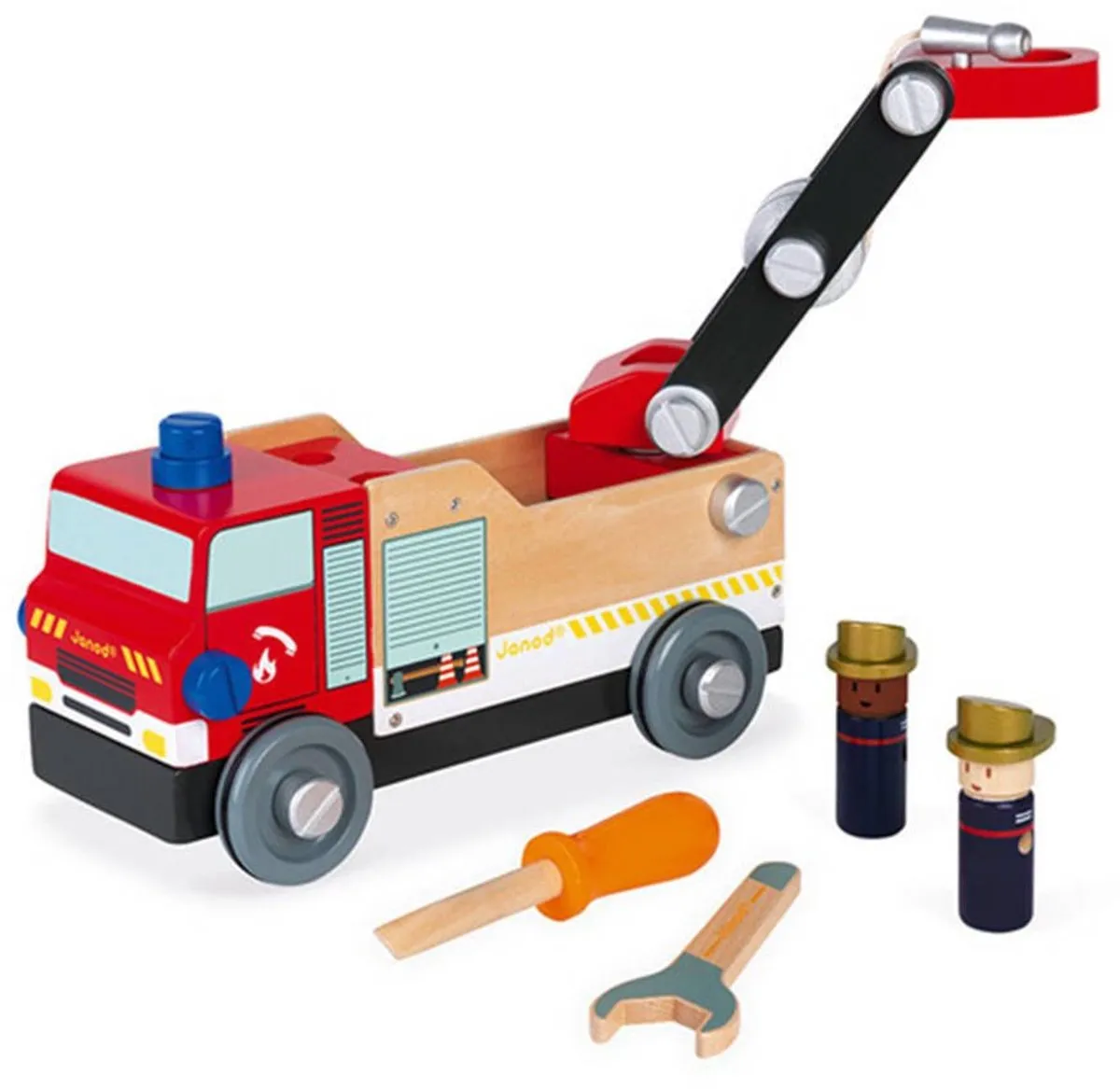 Janod Brico'kids Brandweerauto 6469 - 30cm - Rood - afbeelding 6 van 6