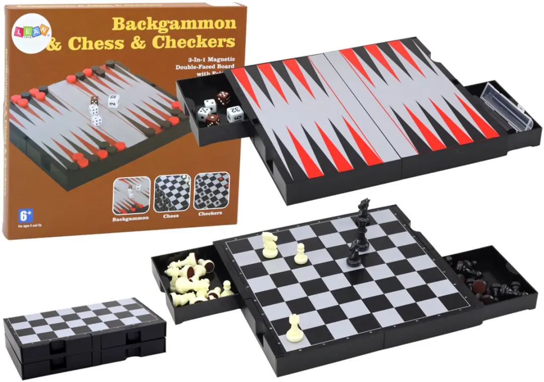 3in1 spelset Magnetisch bord Schaken Dammen Backgammon