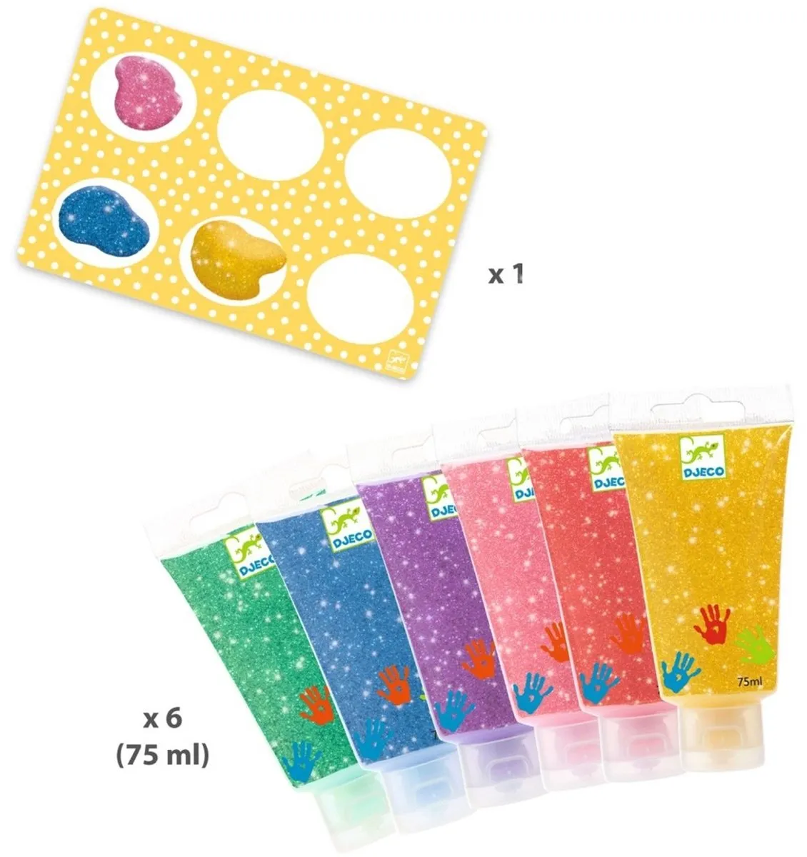 Djeco Glitter Vingerverf - 6 Kleuren 75ml - afbeelding 2 van 5