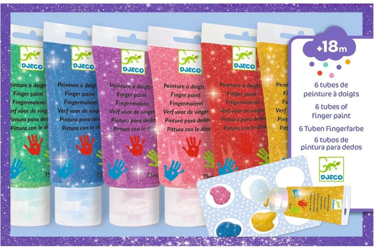 Djeco Glitter Vingerverf - 6 Kleuren 75ml - afbeelding 3 van 5