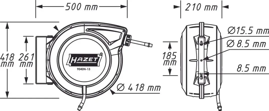 Hazet Slanghaspel 9040N-13 15m - 20 bar - Grijs