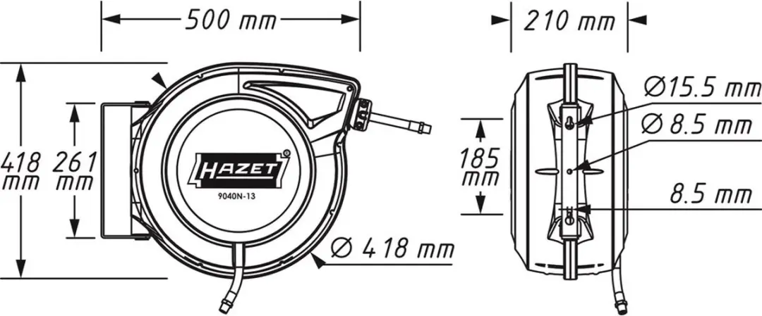 Hazet Slanghaspel 9040N-13 15m - 20 bar - Grijs