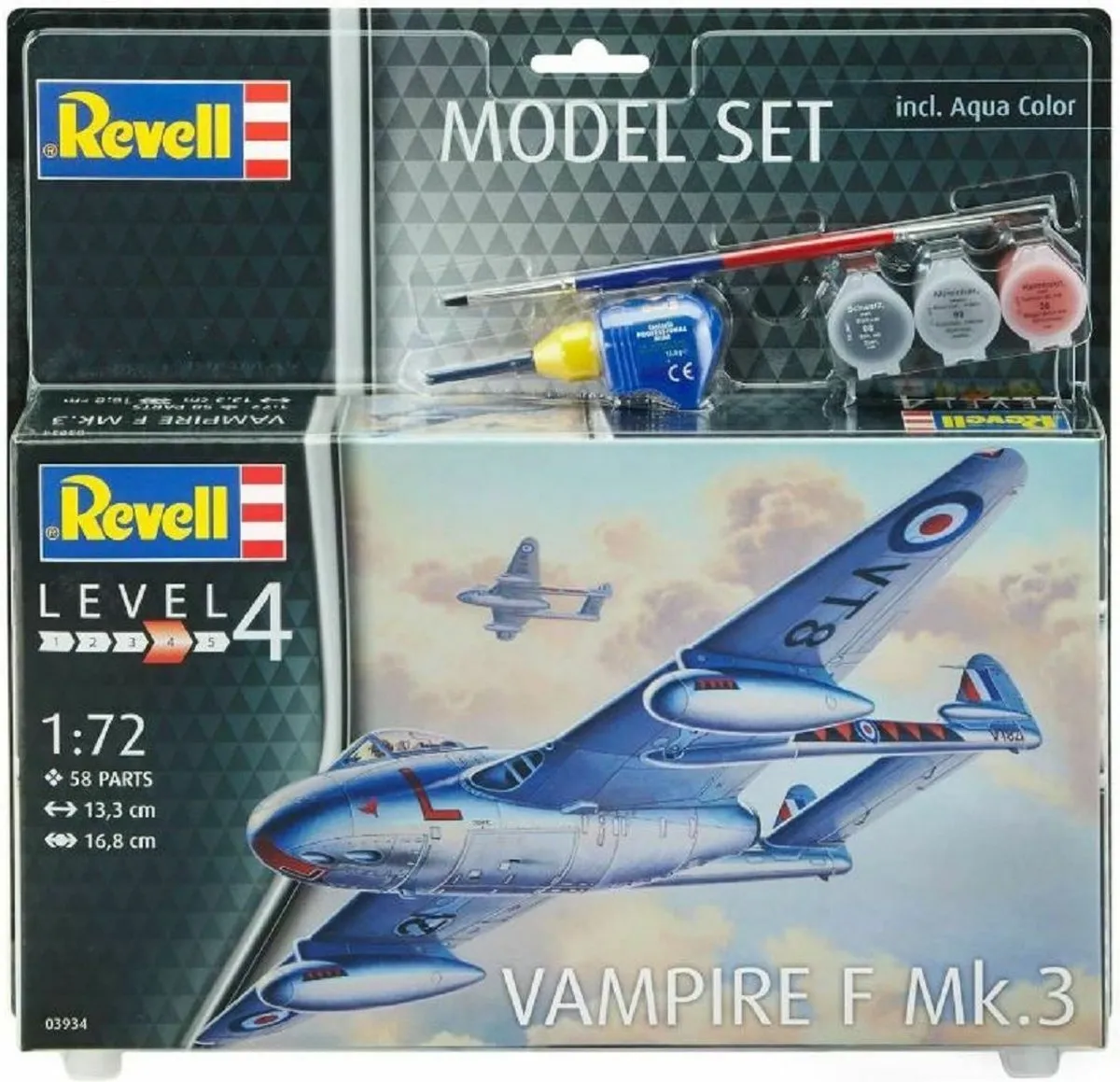 Revell Vampire F Mk.3 1:72 Modelbouwpakket - 58 Onderdelen - Grijs/Blauw