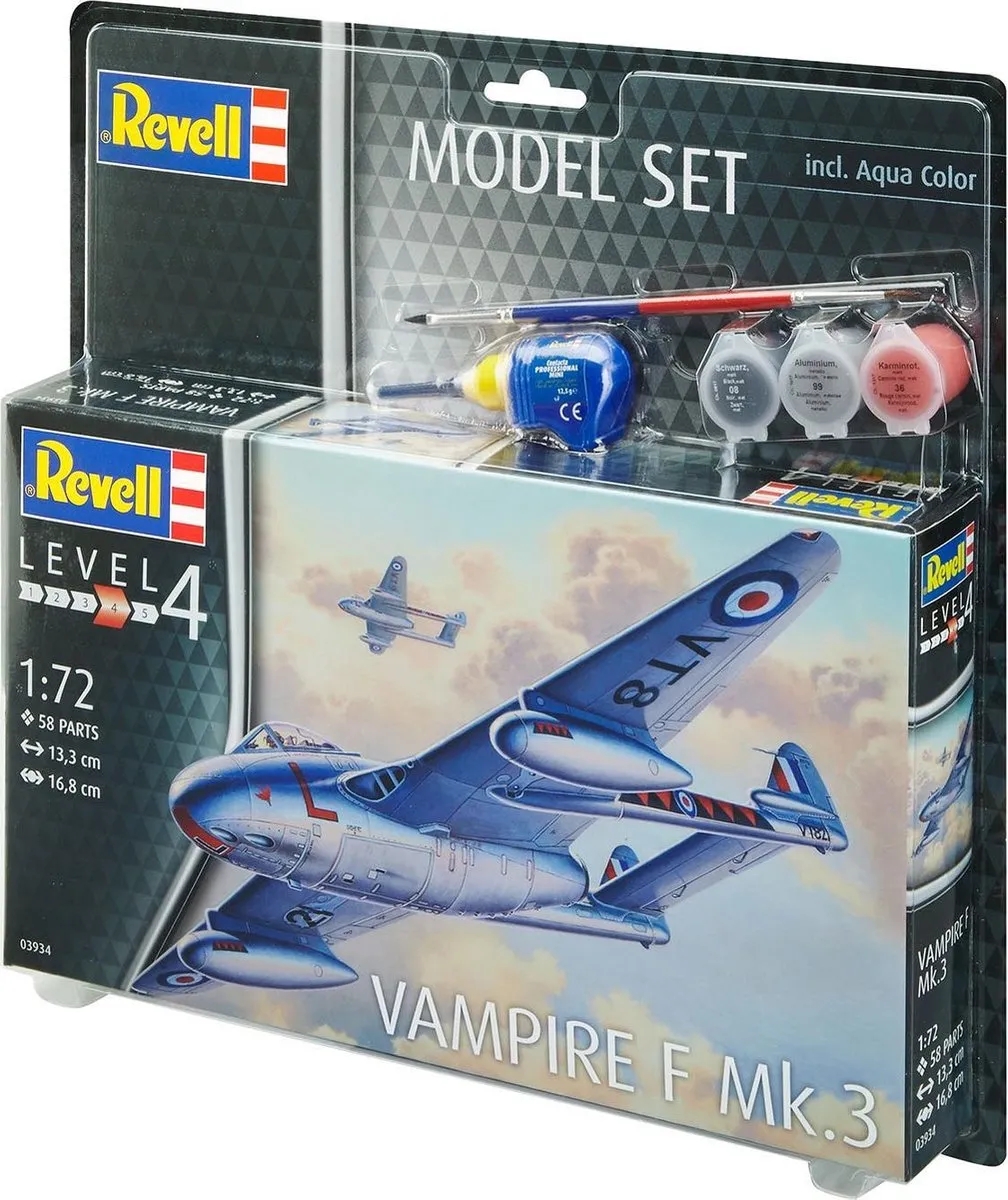 Revell Vampire F Mk.3 1:72 Modelbouwpakket - 58 Onderdelen - Grijs/Blauw