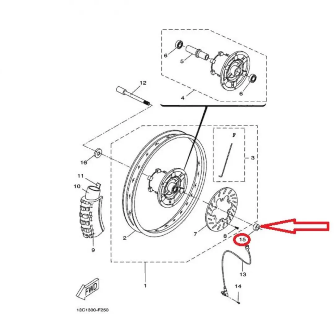 Entretoise de roue avant côté disque pour moto Yamaha 125 Xt R 3D6-F5105 Neuf