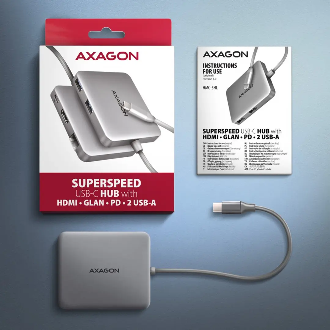 Axagon HMC-5HL USB-hub 5 Poorten - HDMI & RJ45 5Gbps - Zilver - afbeelding 3 van 6