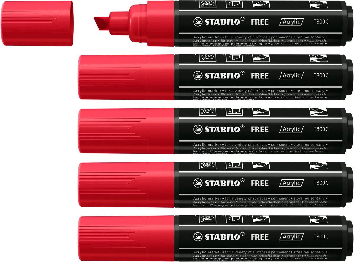 STABILO FREE T800C Acryl Marker Schuine Punt 4-10mm - Karmijn Rood