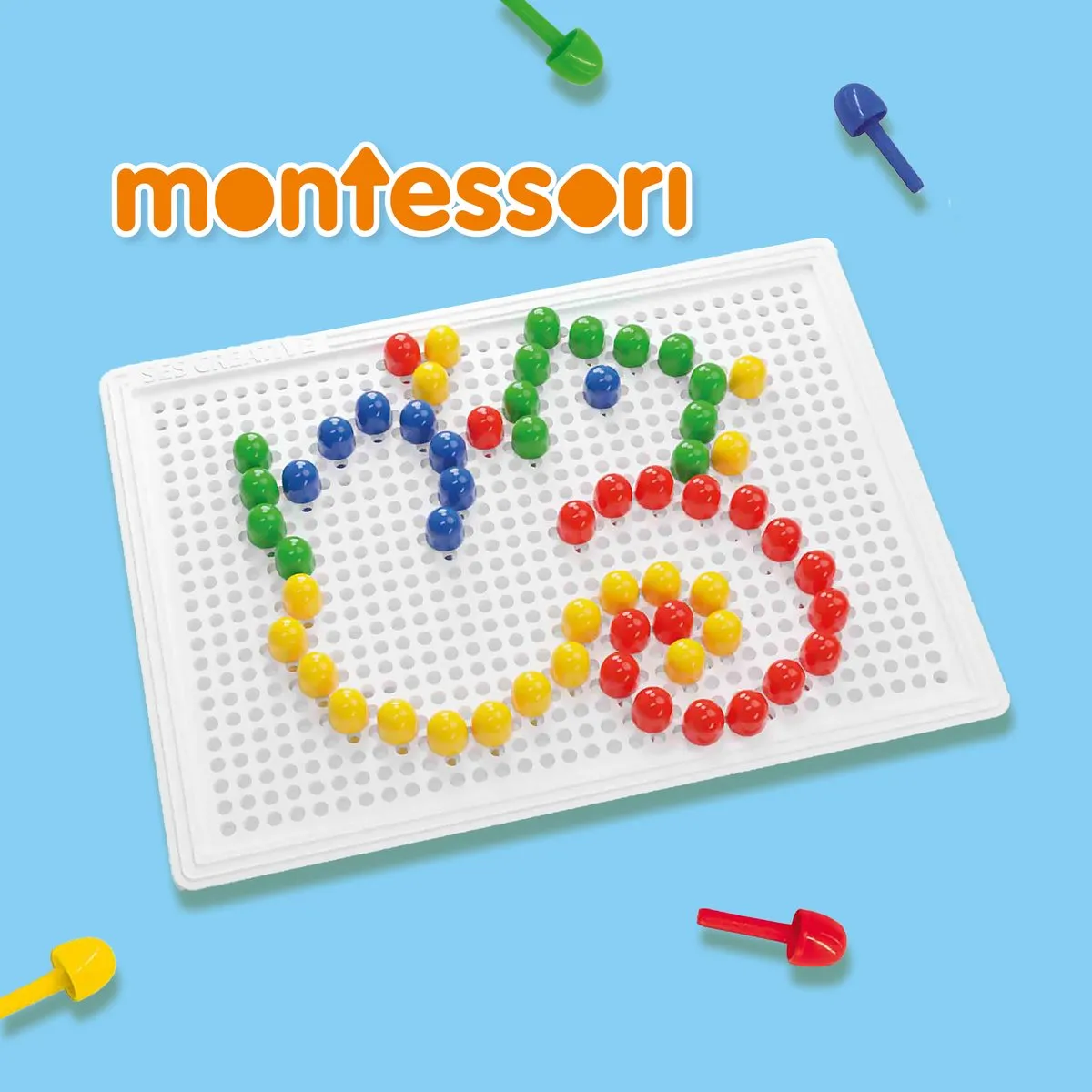 SES Creative Mozaïekbord Compact - 100 Pinnen - 4 Kleuren