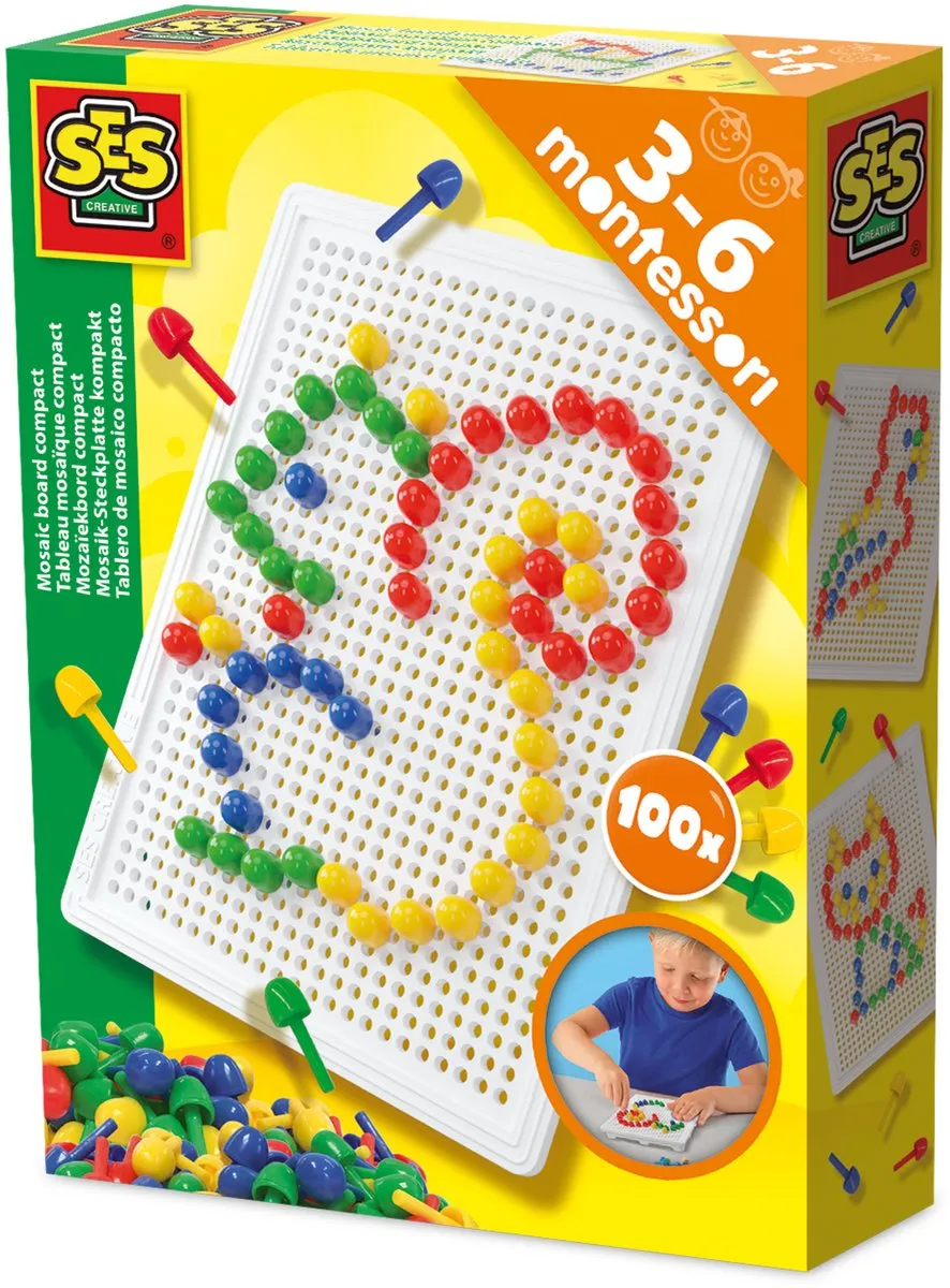 SES Creative Mozaïekbord Compact - 100 Pinnen - 4 Kleuren